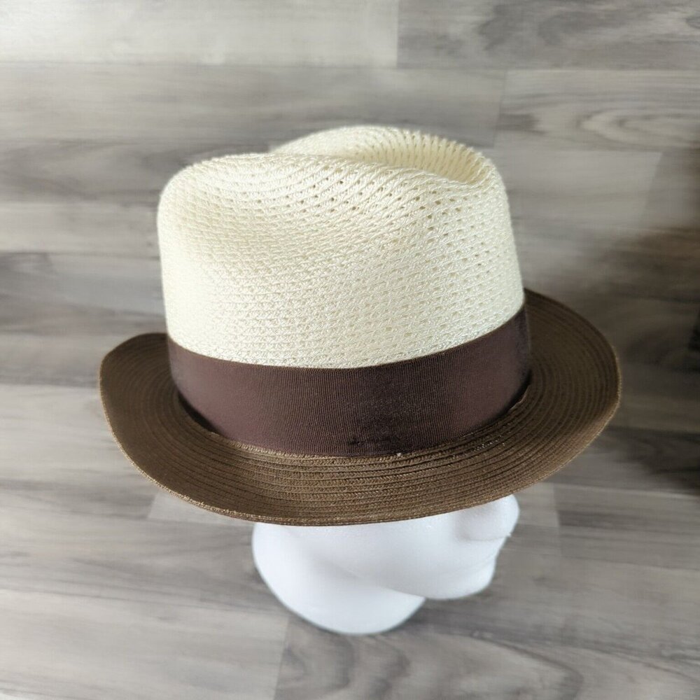 Stetson Shantung Panama Fedora Hat, Size 6 7/8 Brown Beige Made In USA